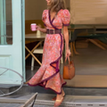 Elegant Rosa Maxi Klänning med Korta Ärmar