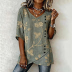 Vintage Blus Med Blommönster
