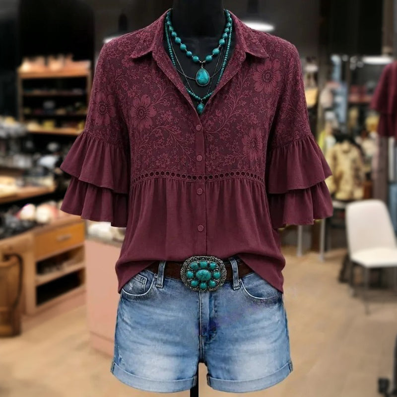 Vintageblus Med Blommönster