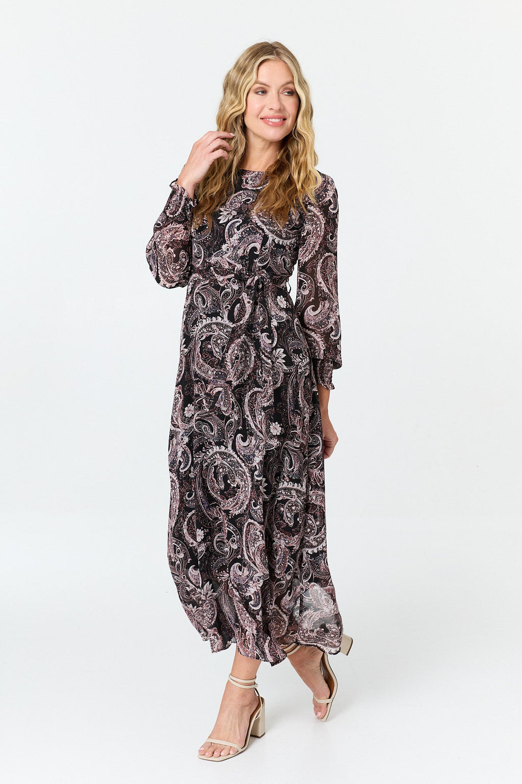 Paisley Tie Waist Layered Maxi Dress