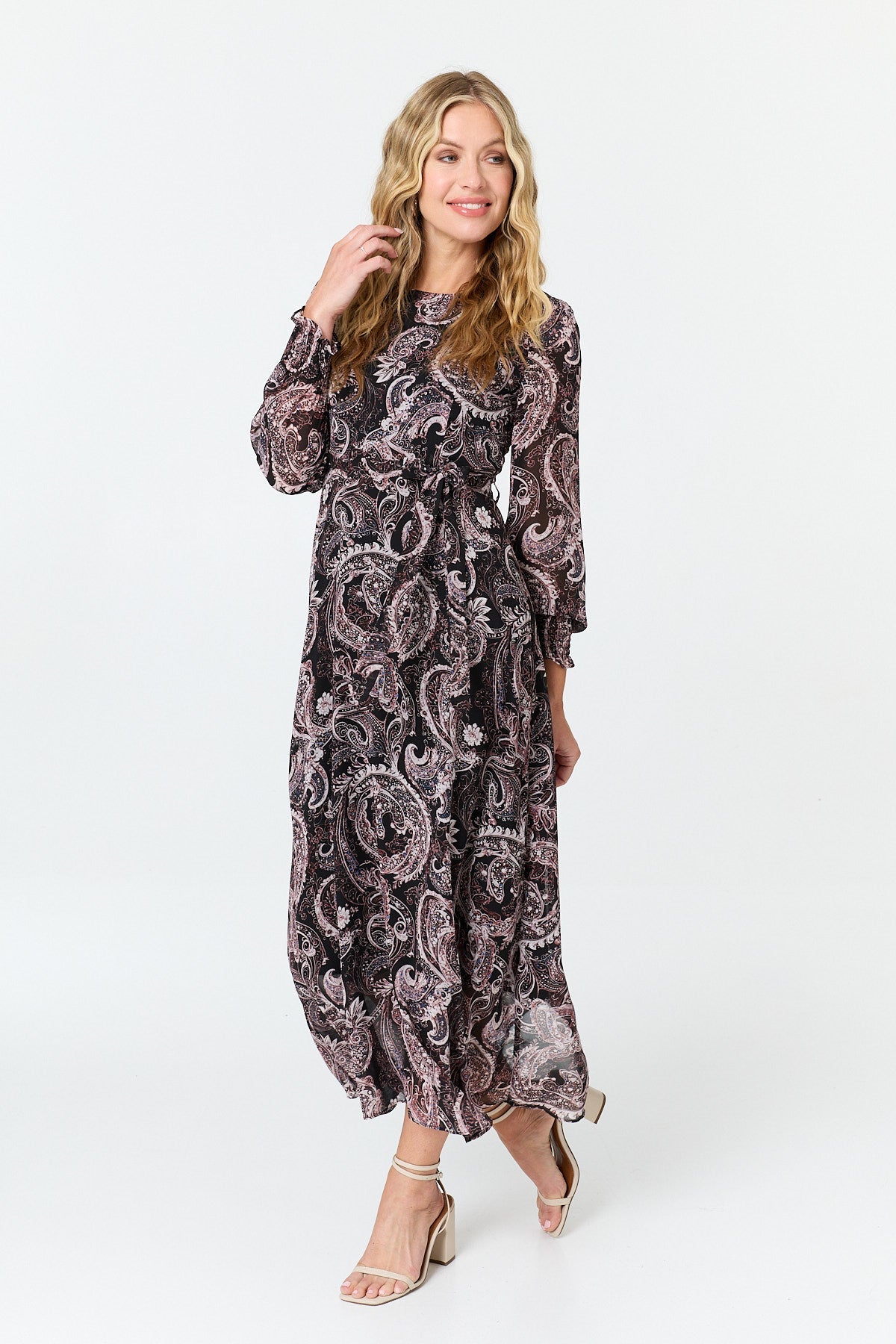 Paisley Tie Waist Layered Maxi Dress
