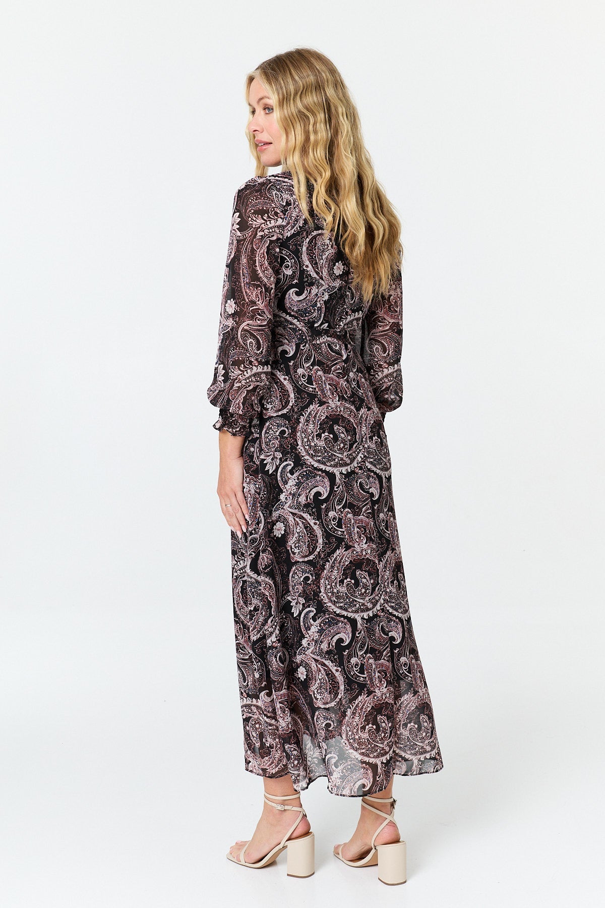 Paisley Tie Waist Layered Maxi Dress