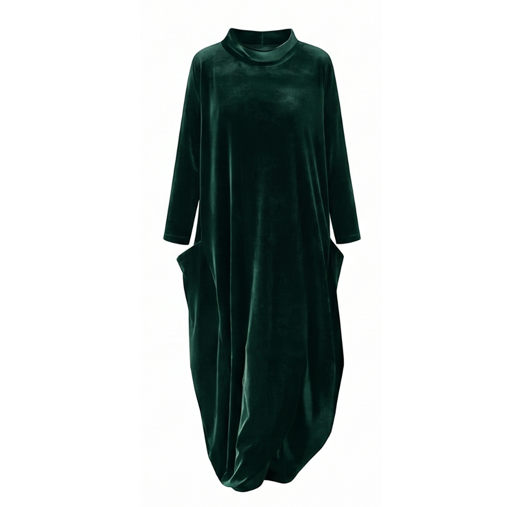 Velvet Midi Cocoon Dress for Women with Convenient Pockets