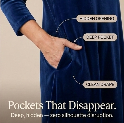 Velvet Midi Cocoon Dress for Women with Convenient Pockets