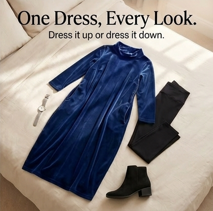 Velvet Midi Cocoon Dress for Women with Convenient Pockets