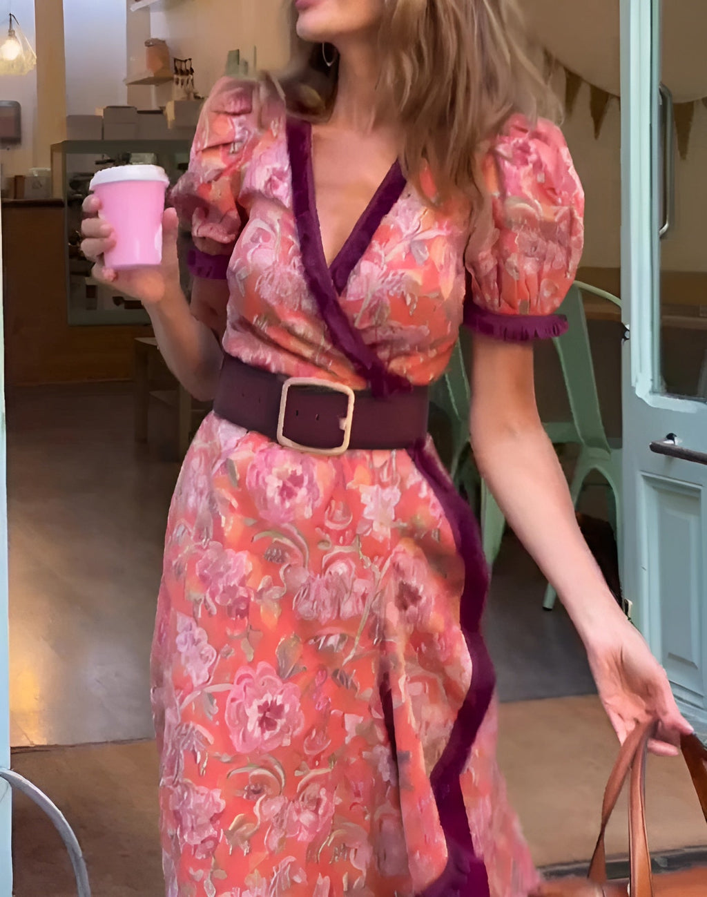Elegant Rosa Maxi Klänning med Korta Ärmar