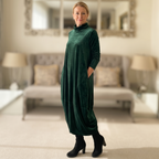 Velvet Midi Cocoon Dress for Women with Convenient Pockets
