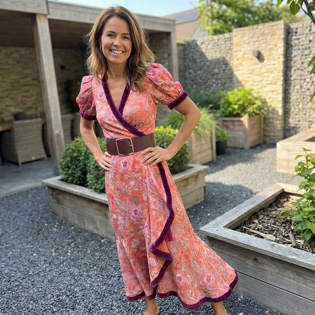 Elegant Rosa Maxi Klänning med Korta Ärmar