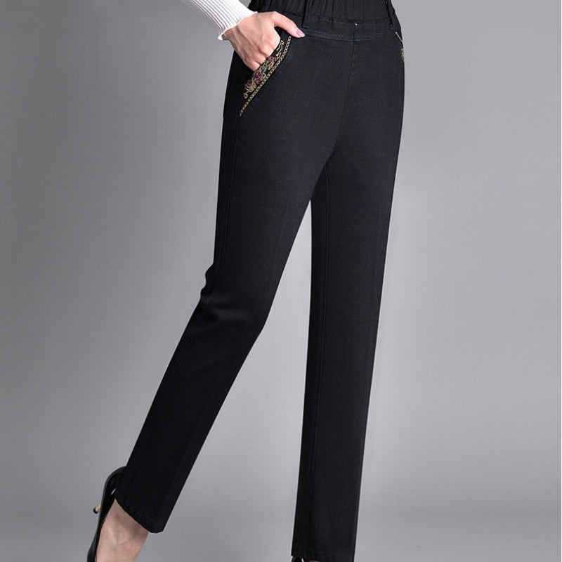 Damjeans med sidofickor och elastisk midja