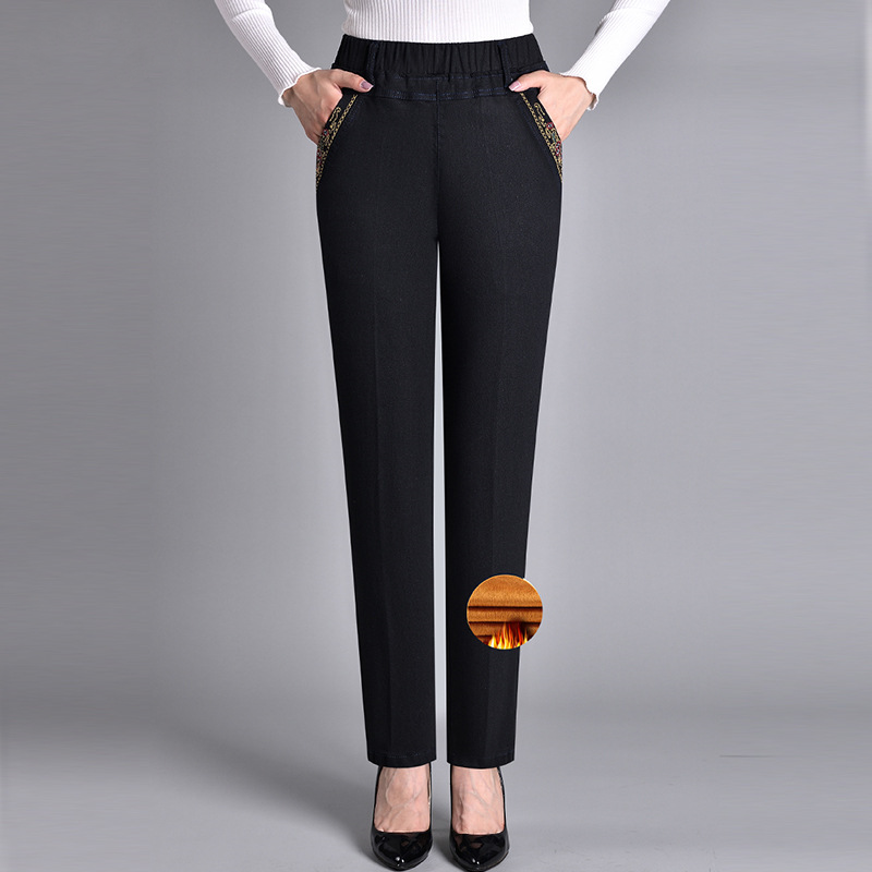 Damjeans med sidofickor och elastisk midja